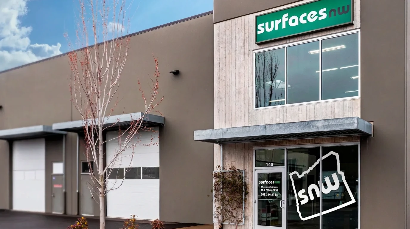 The Surfaces NW flooring showroom storefront in Salem, Oregon